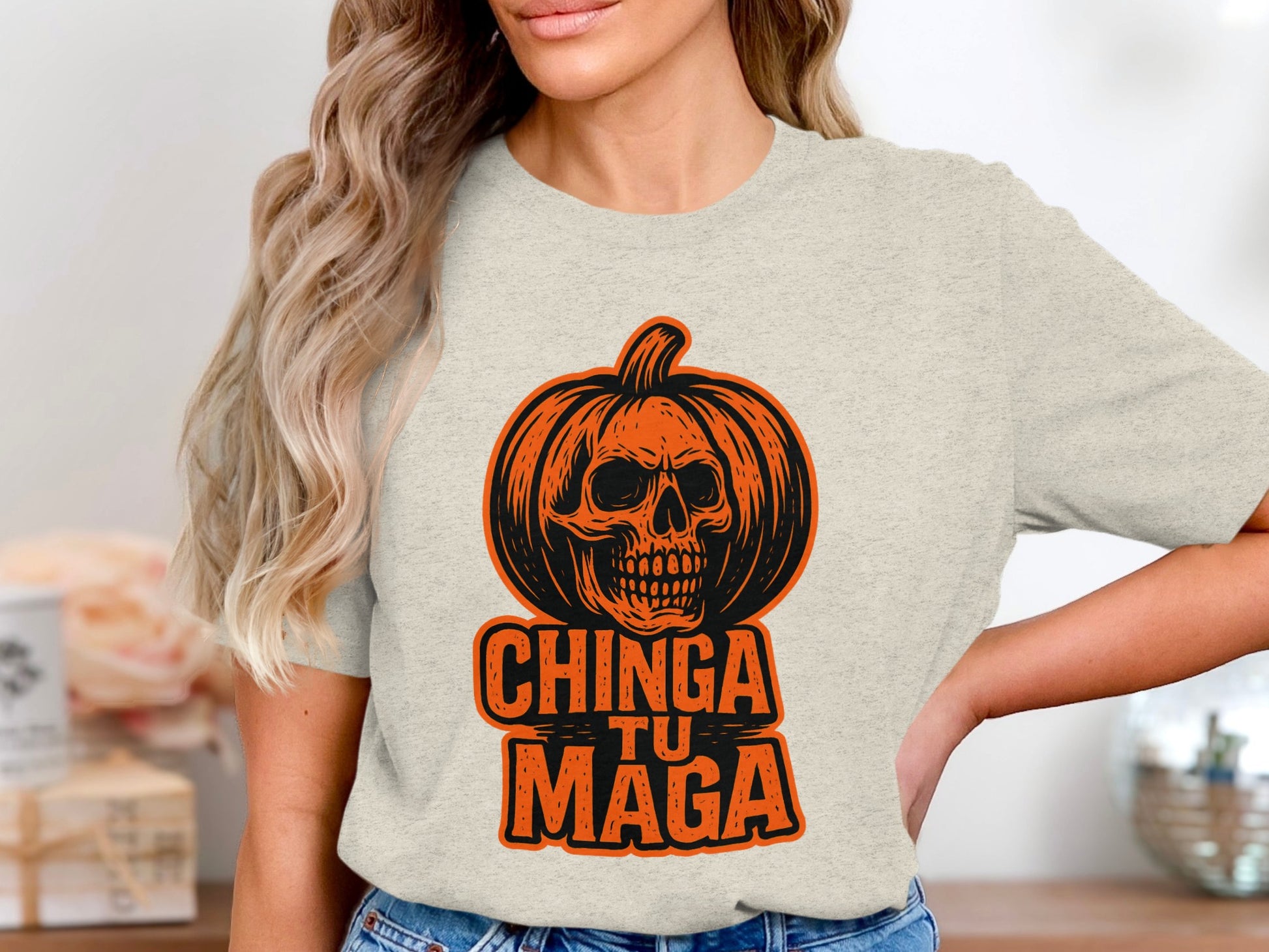 Chinga Tu Maga Skull Pumpkin Graphic Tee product