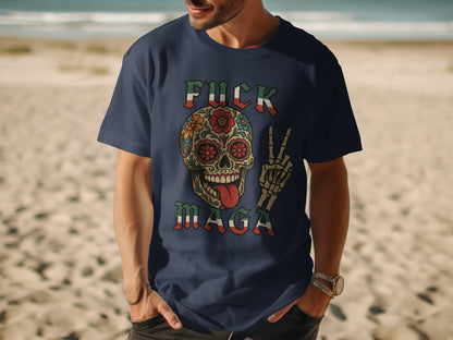 Fuck Maga Skull with Flowers and Peace Sign T-shirt product