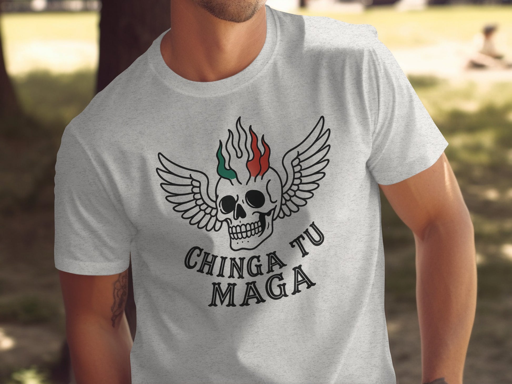 Stylish Skull Wing Graphic Chinga Tu Maga T-Shirt Product