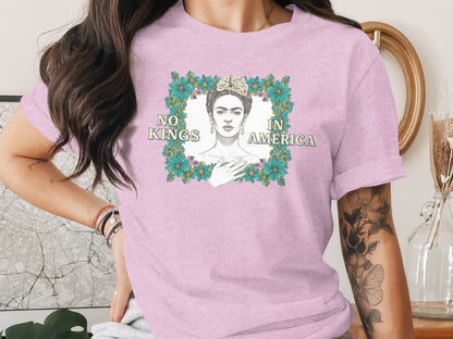 No Kings in America T-shirt featuring floral design
