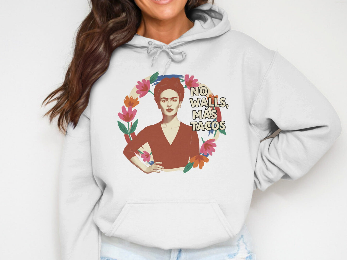 No Walls Más Tacos Hoodie with Floral Artwork