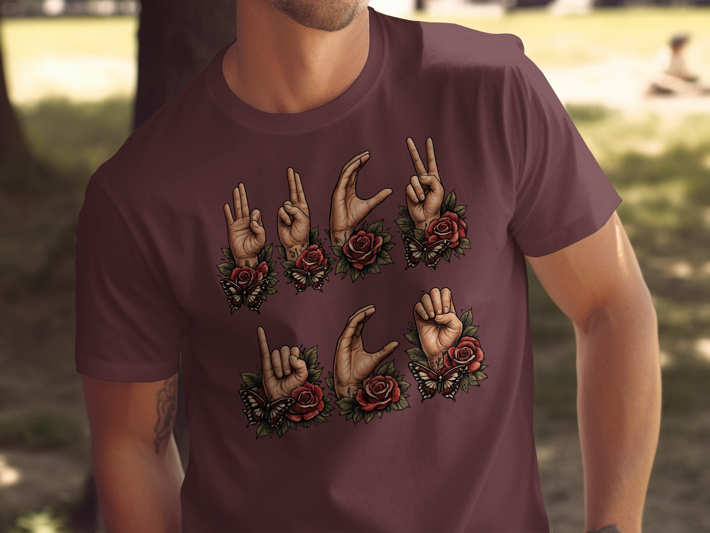 Floral Sign Language Design Casual Wear Shirt