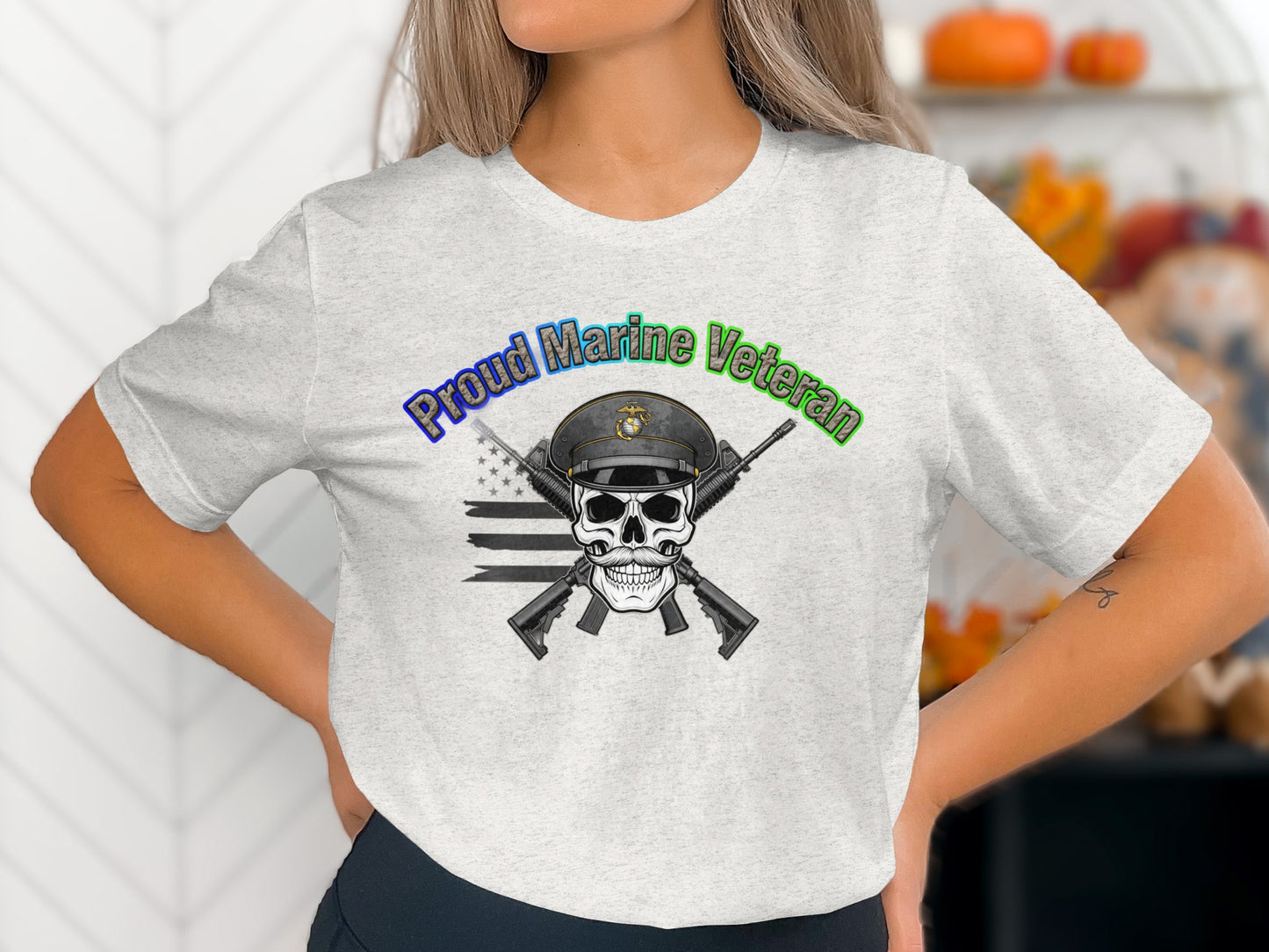 Proud Marine Veteran Skull Graphic T-Shirt
