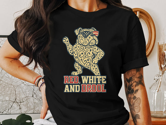 Patriotic Bulldog Graphic Tee Red White and Drool product
