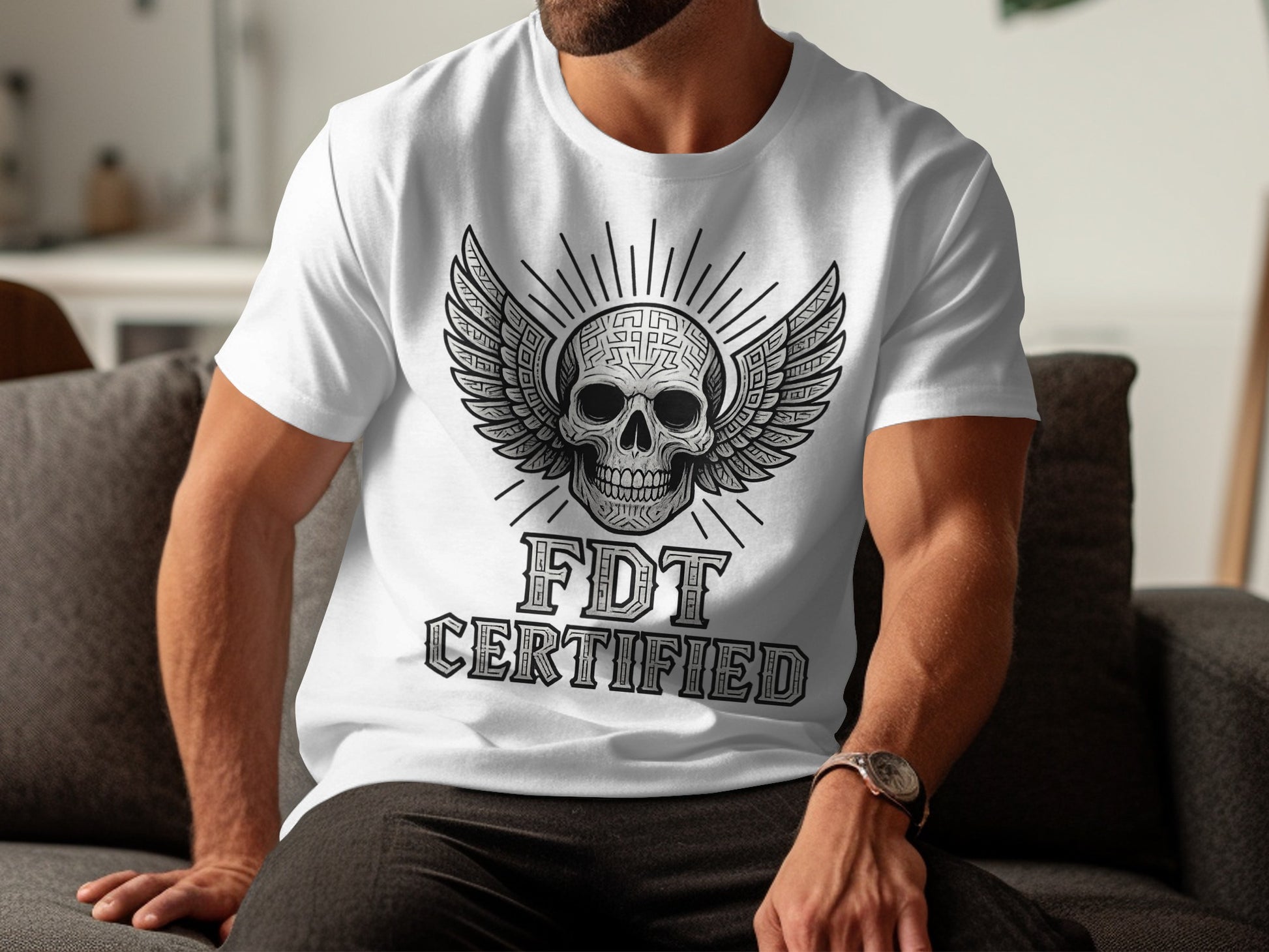 FDT Certified Skull Wings Design Tee Shirt