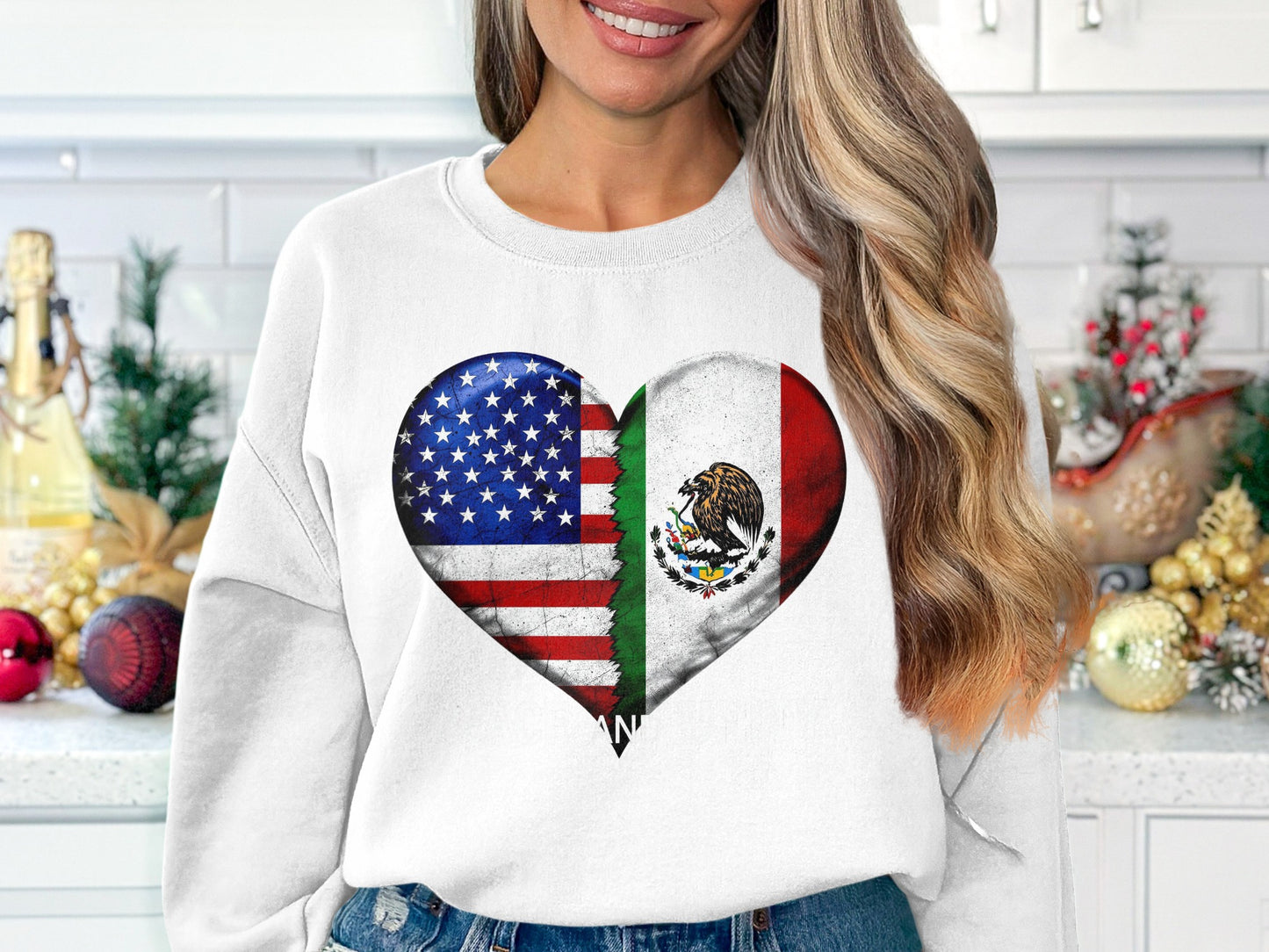 Heart Shaped USA and Mexico Flag Design Sweatshirt product