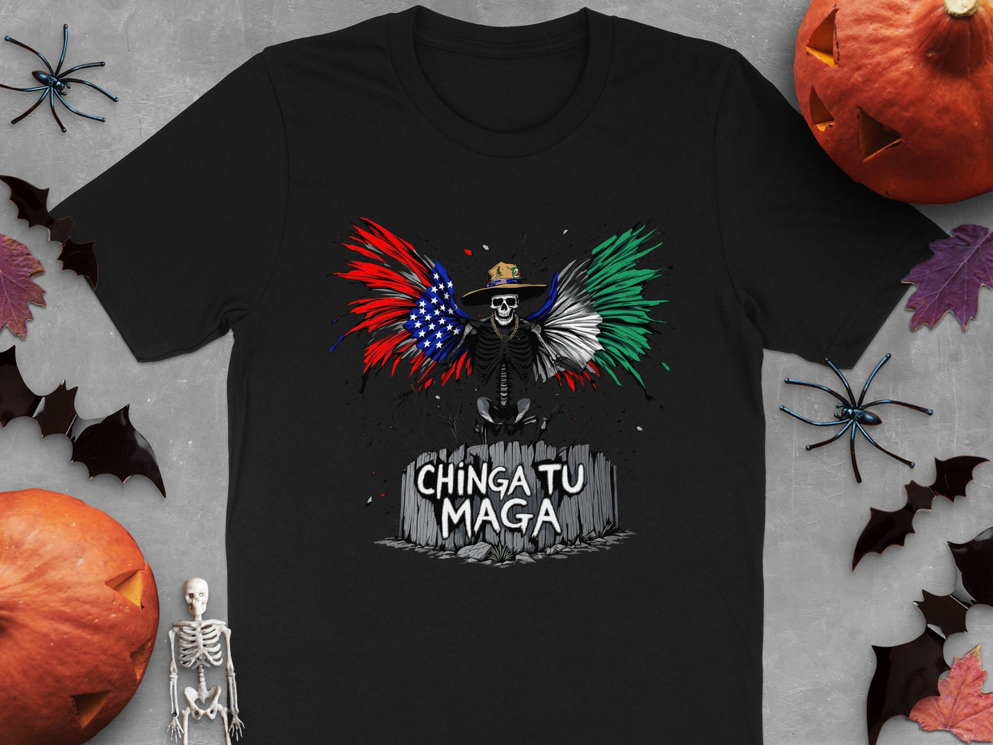 Halloween Skeleton with Wing Flags Graphic Tee product