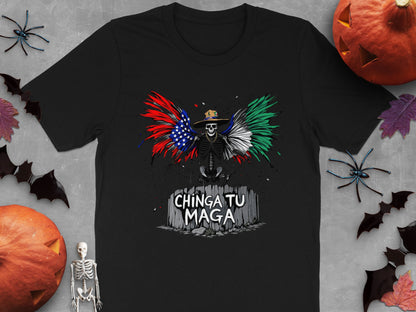 Halloween Skeleton with Wing Flags Graphic Tee product