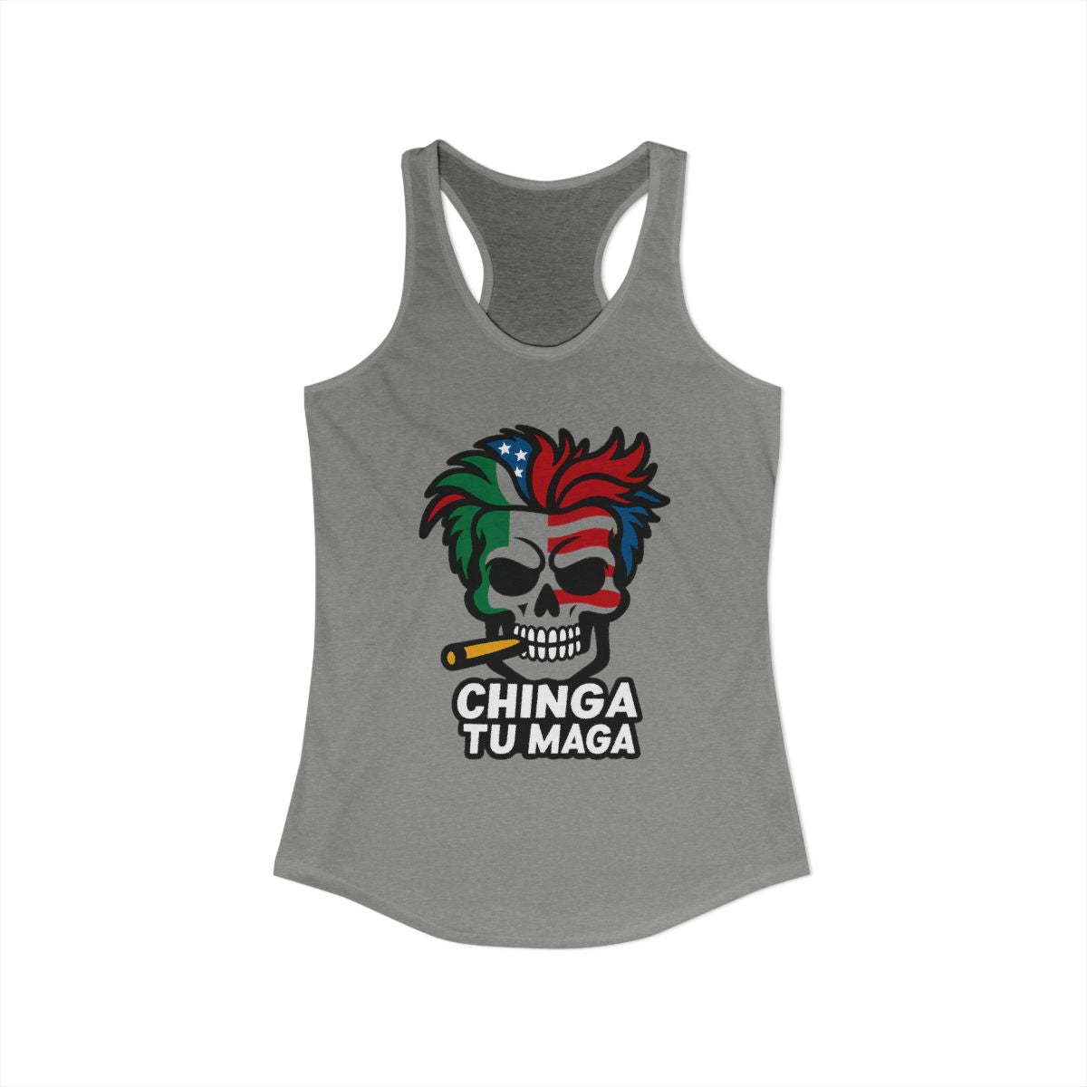Chinga Tu Maga Skull Tank Top Colorful Design