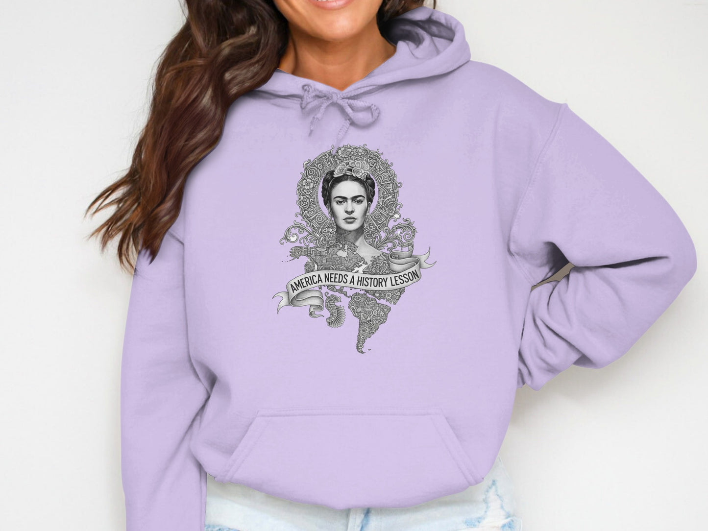 Frida Kahlo America Needs History Lesson Black Background Hoodies