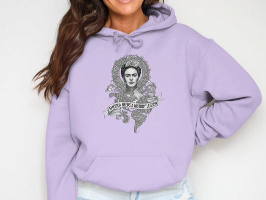 Frida Kahlo America Needs History Lesson Black Background Hoodies