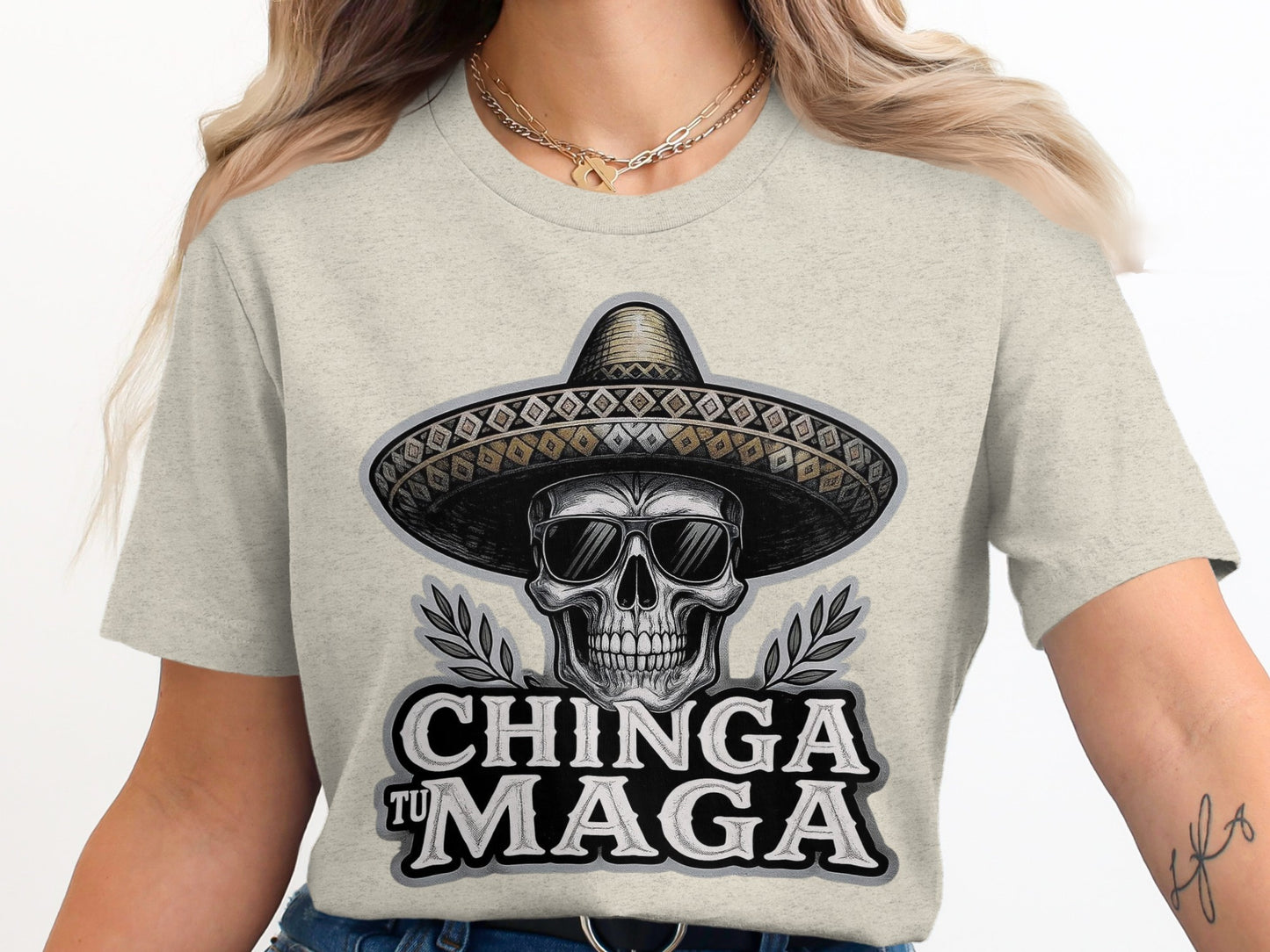 Chinga Tu Maga Skull Sombrero Design Shirt product