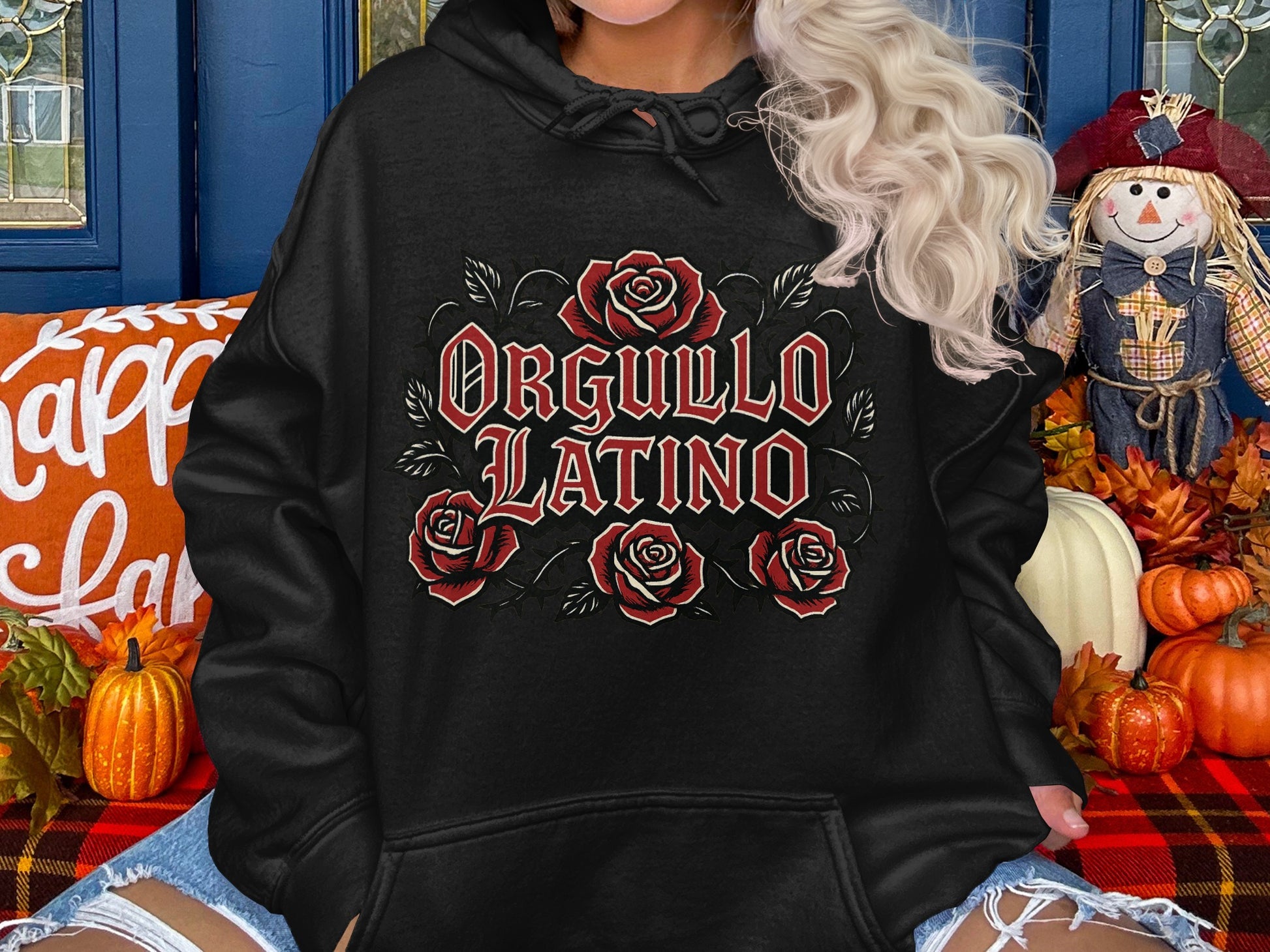 Orgullo Latino Hoodie with Floral Design Clothing Product