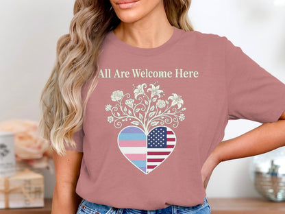 All Are Welcome Here Heart Graphic T-shirt product