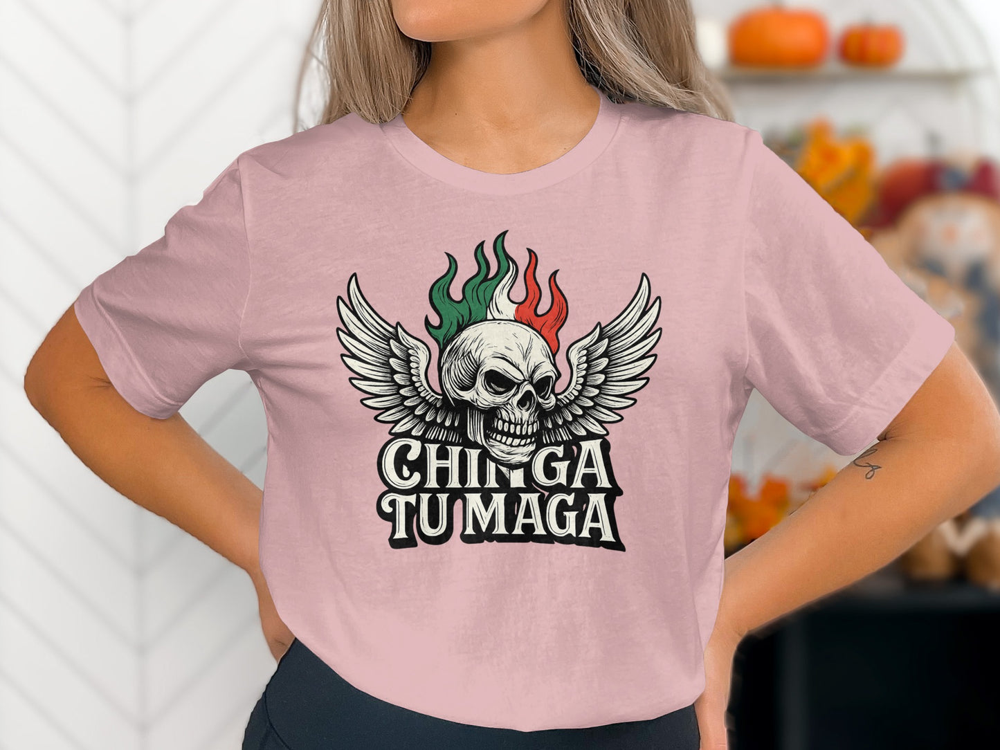 Chinga Tu Maga Skull Wings Graphic T-Shirt