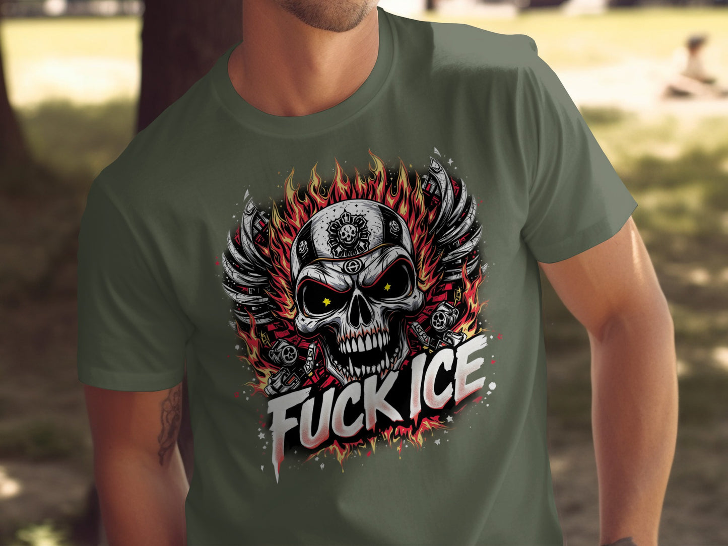 Fuck Ice Skull with Flames Design T-Shirt