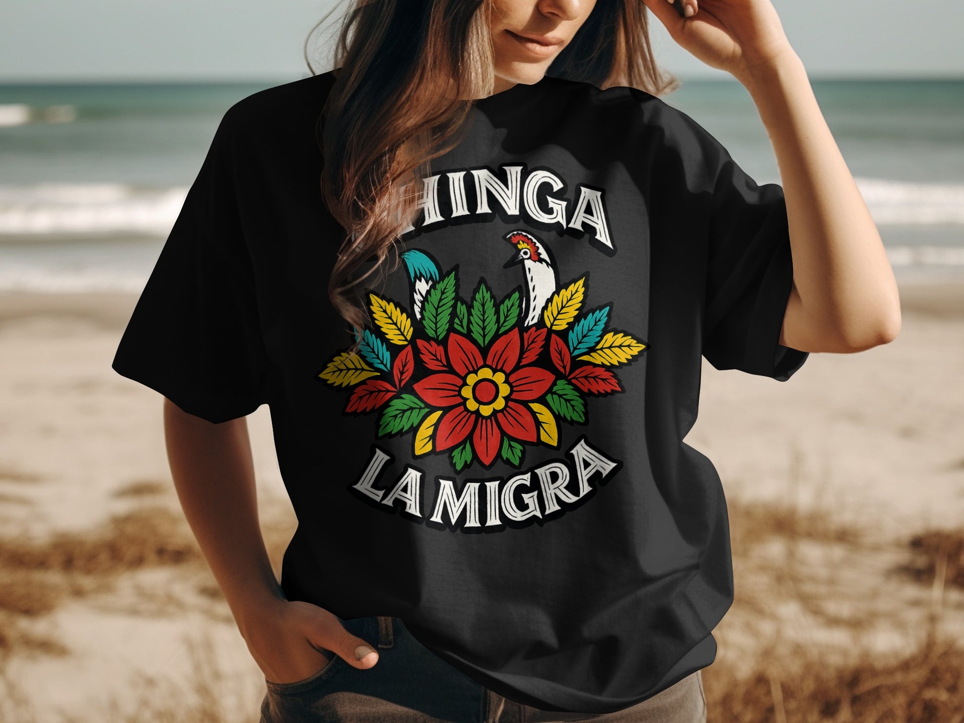 Chinga La Migra Floral and Bird Design T-shirt product