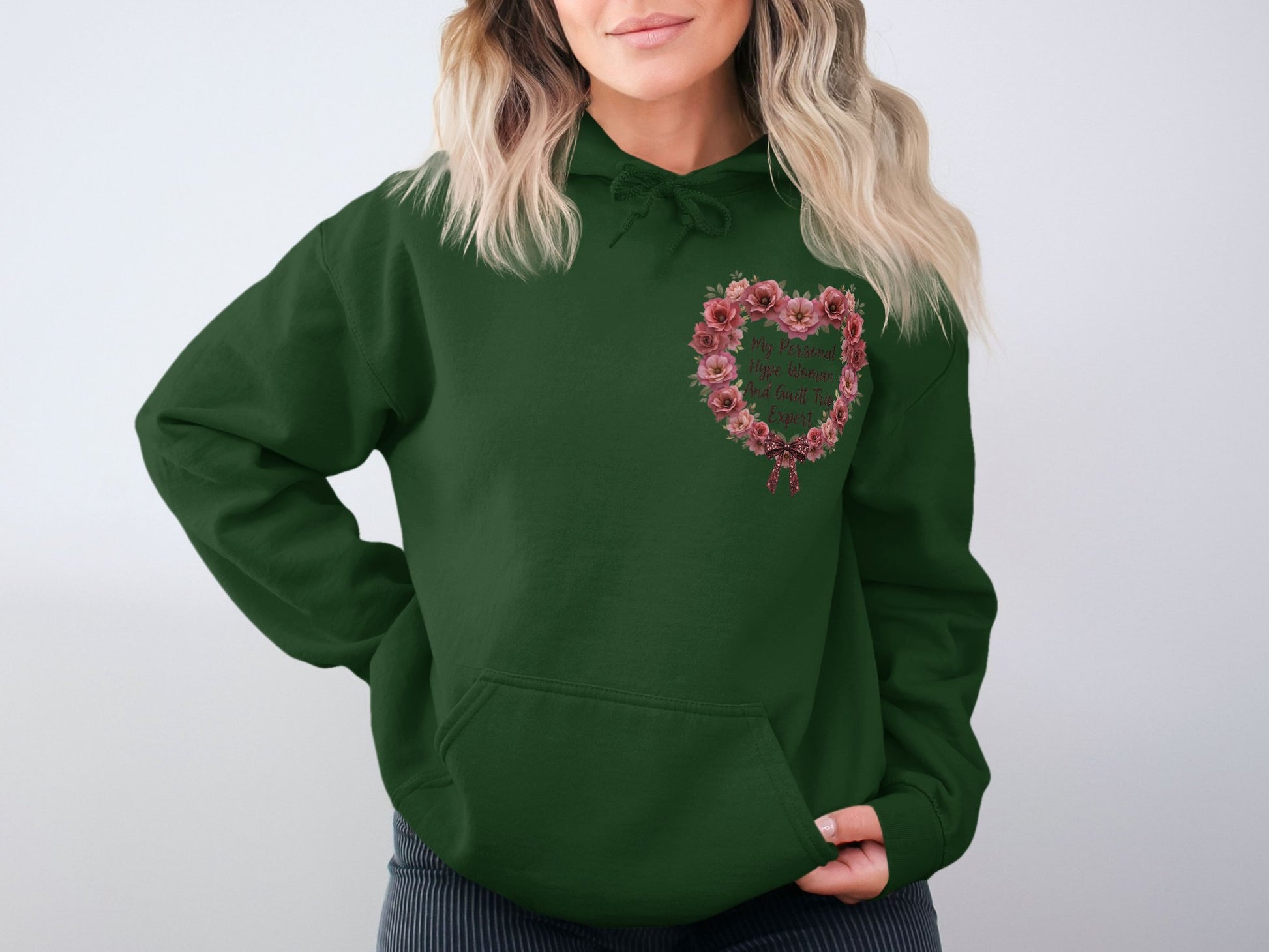 Green Hoodie with Floral Heart Design product