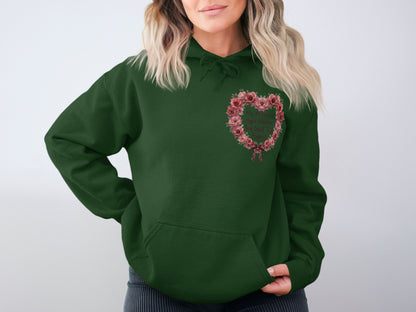 Green Hoodie with Floral Heart Design product