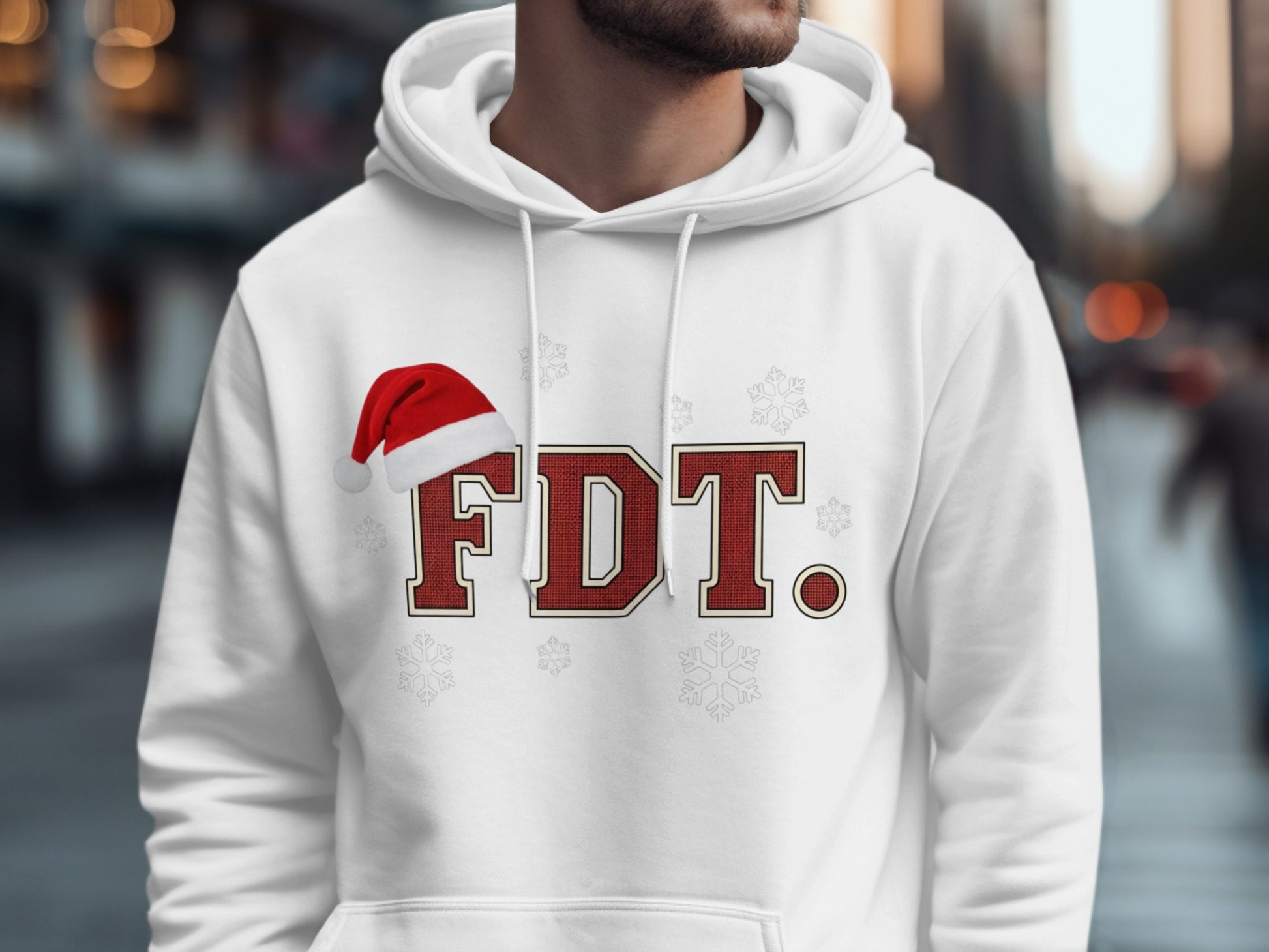 Festive FDT Santa Hat Design White Hoodie Product