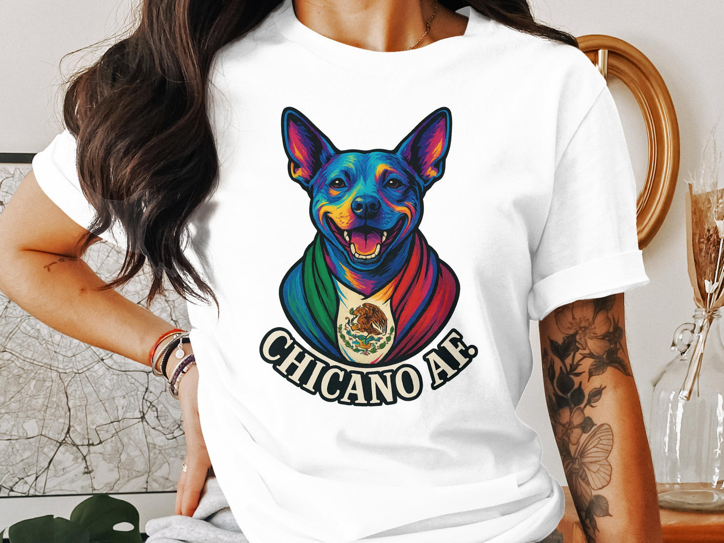Colorful Dog Graphic Chicano AF Short Sleeve T-Shirt product