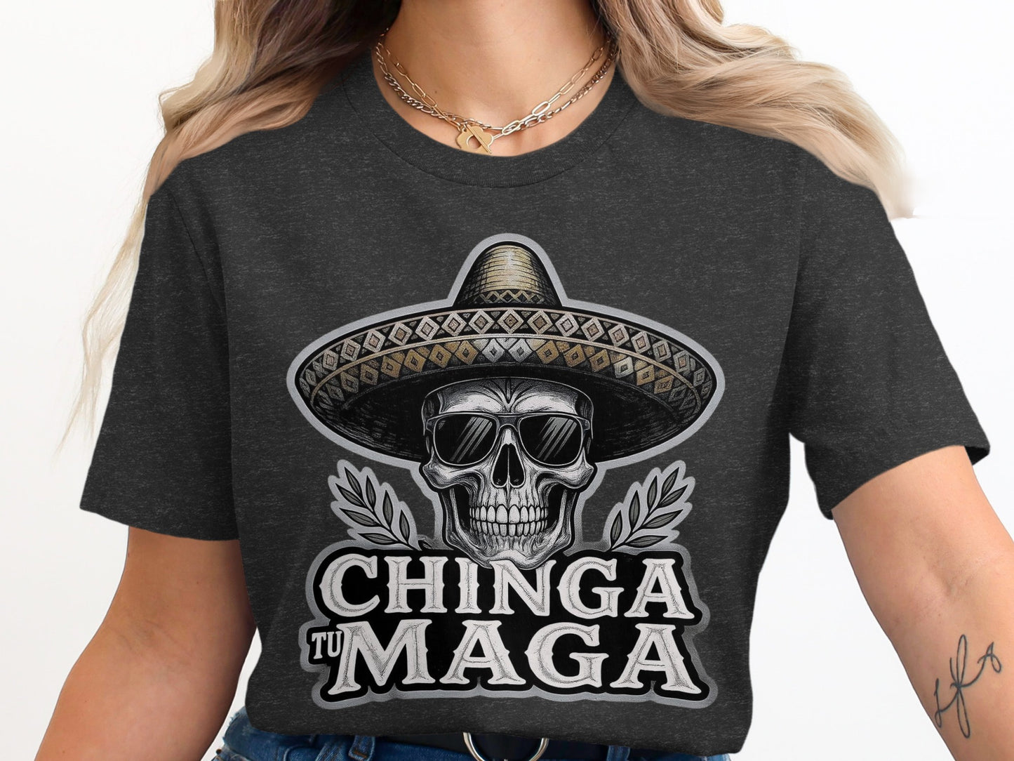 Chinga Tu Maga Graphic Skull Design Shirt product