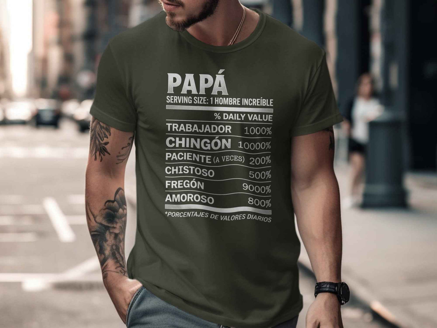 Dia de los Padres: Papa Humor Facts Tee Chingón Papá Daily Values Premium Tee