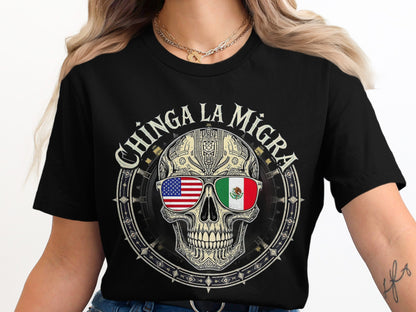 Chinga La Migra Skull Graphic Tee Shirt product