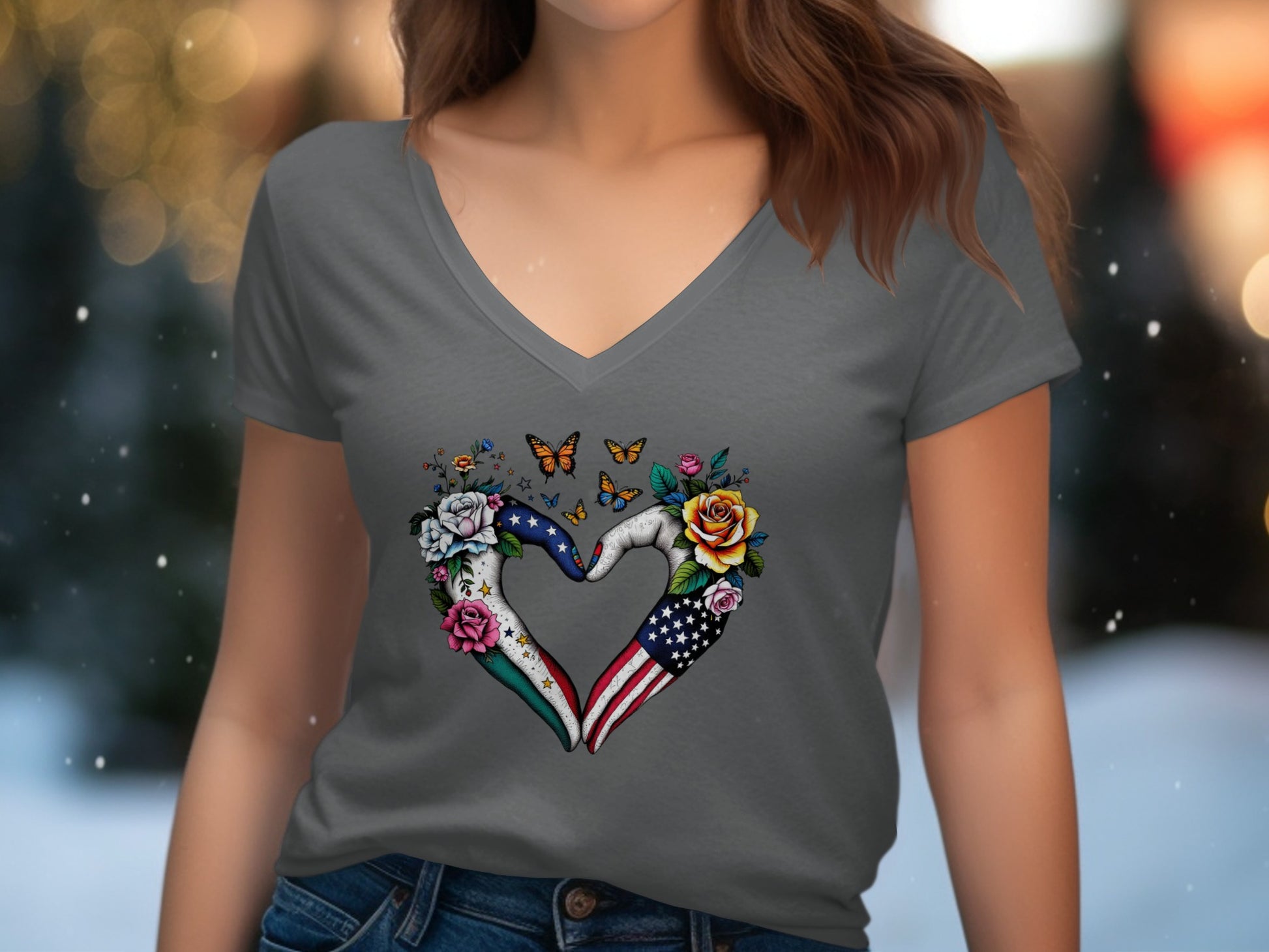 Heart Shaped Floral Elephant Women's V-Neck Shirt Product