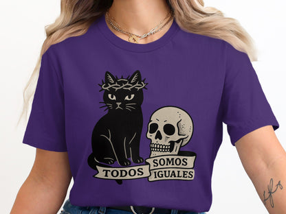 Todos Somos Iguales Cat and Skull Graphic T-Shirt product