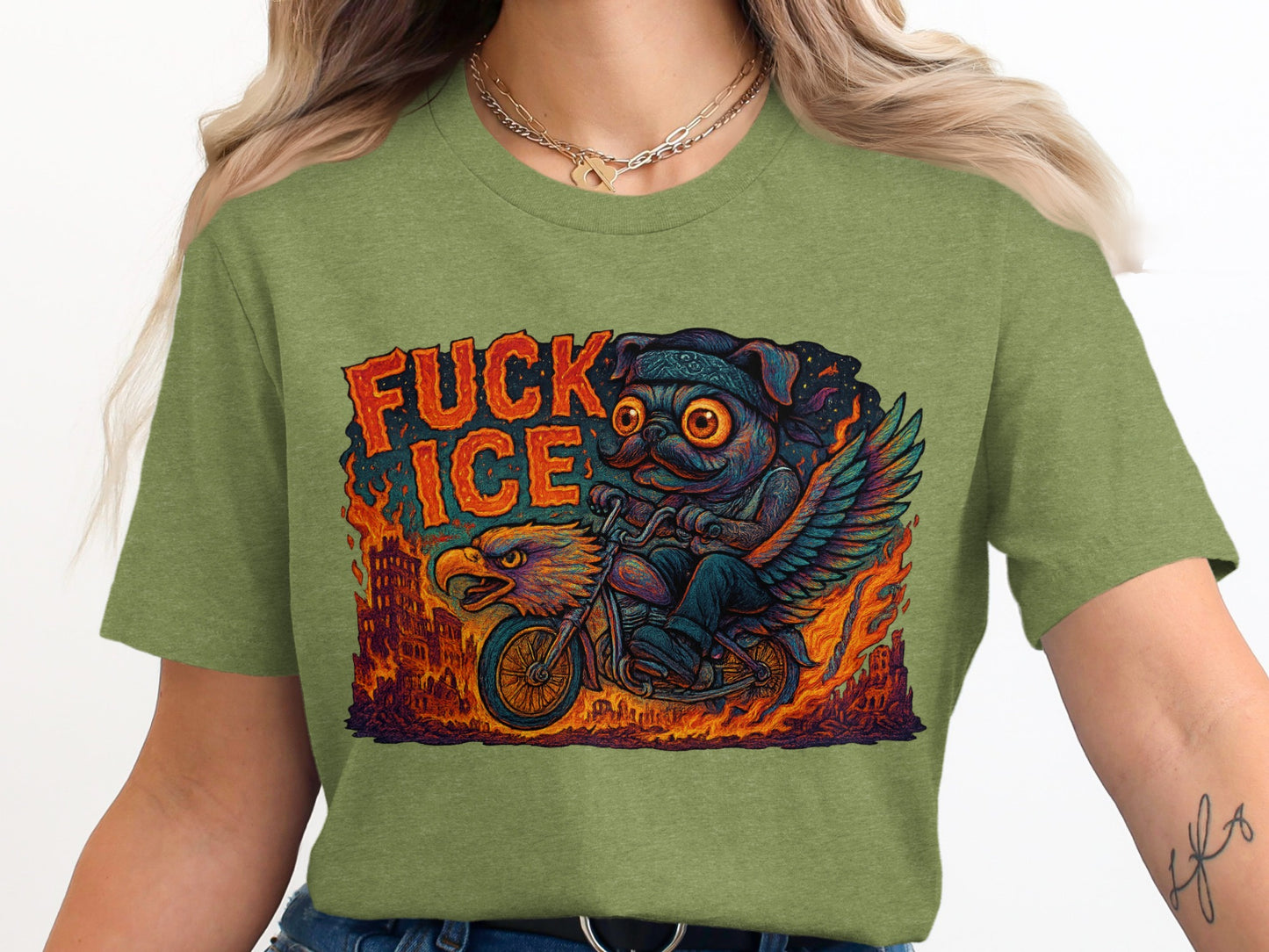Fuck Ice Biker and Eagle Graphic Tee product
