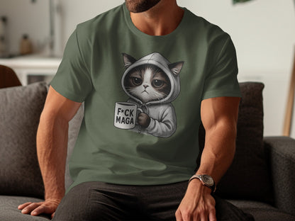 Funny Hoodie Cat with Coffee F MAGA T-Shirt