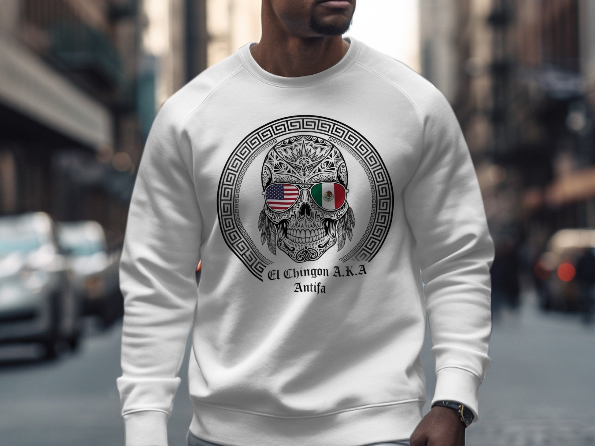 El Chingon A.K.A Antifa Skull with Flags Sweatshirt