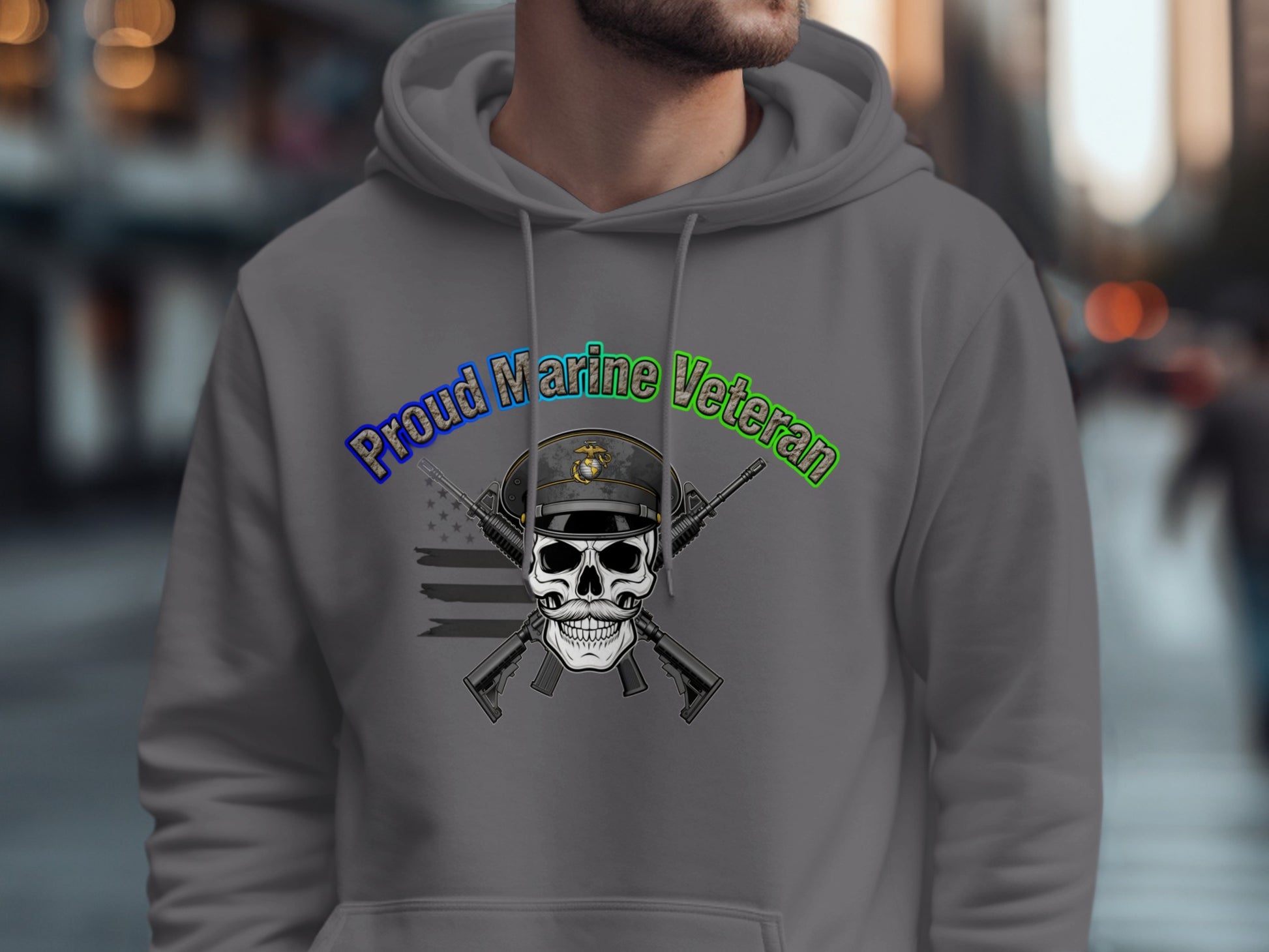 Proud Marine Veteran Skull and Guns Hoodie