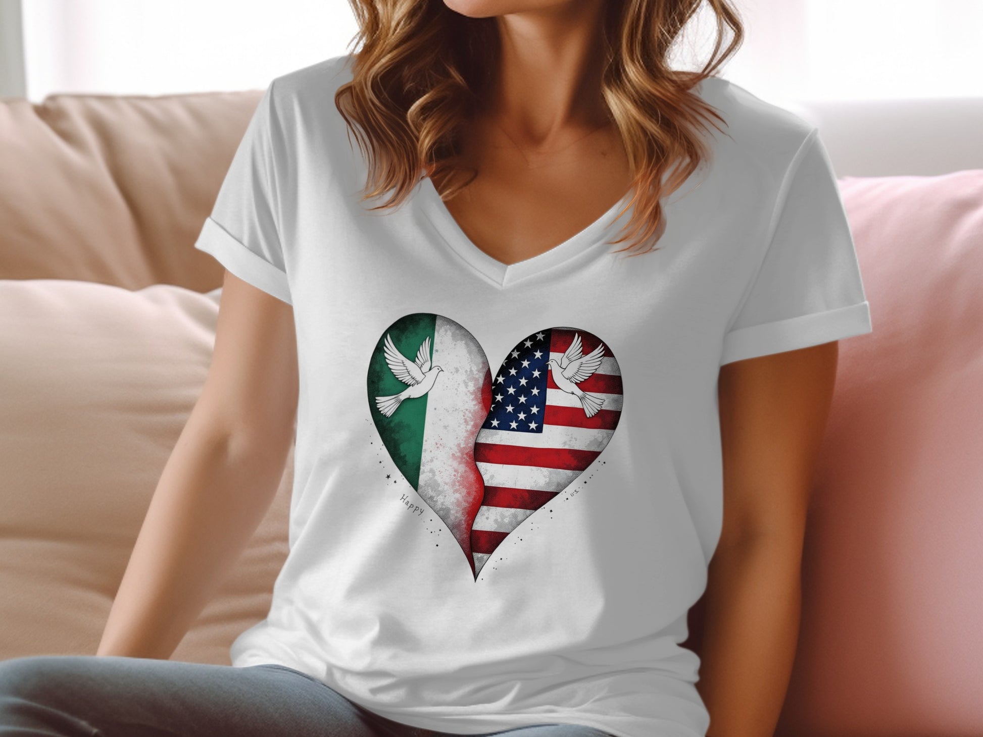 Hearted USA and Mexico Flag Design T-Shirt product type
