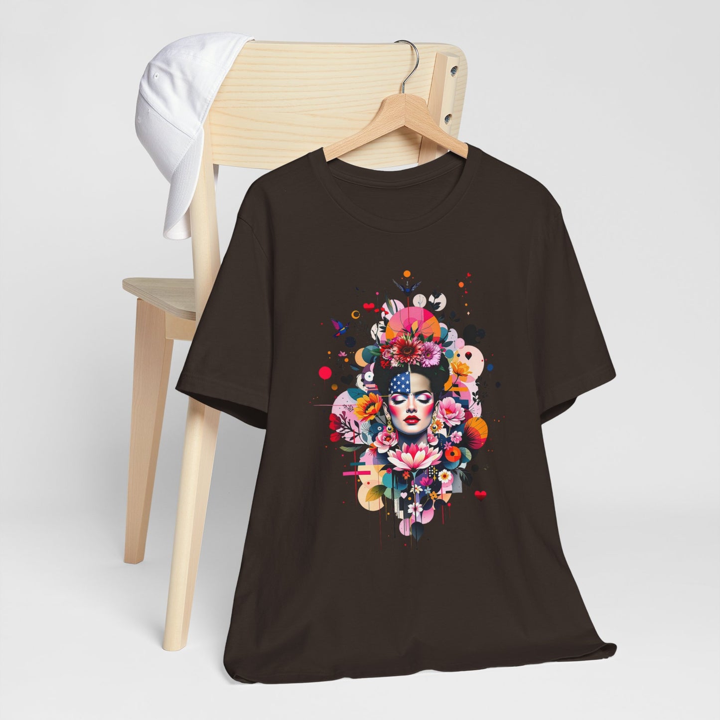 Vibrant Woman Floral Art American Flag Design product type