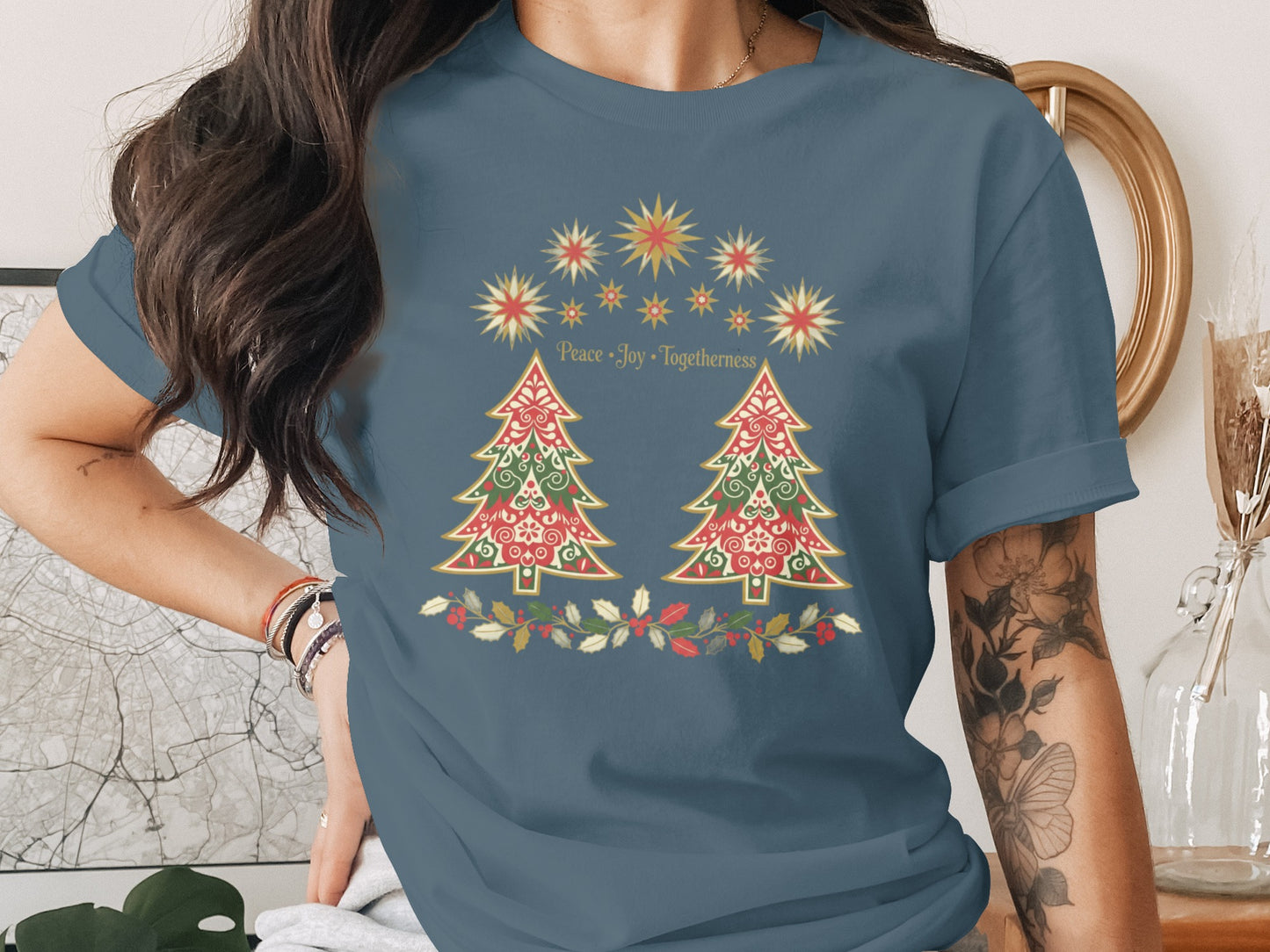 Peace Joy Togetherness Christmas Trees Design Shirt