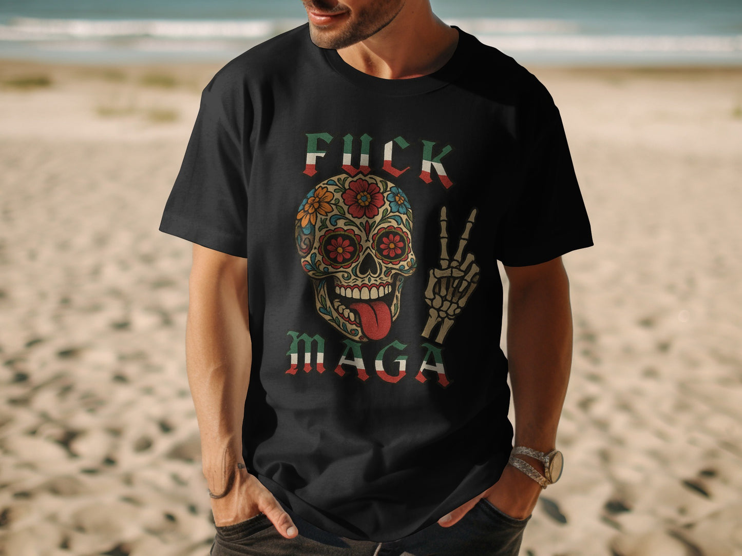Fuck MAGA Skull and Peace Sign Graphic T-Shirt product
