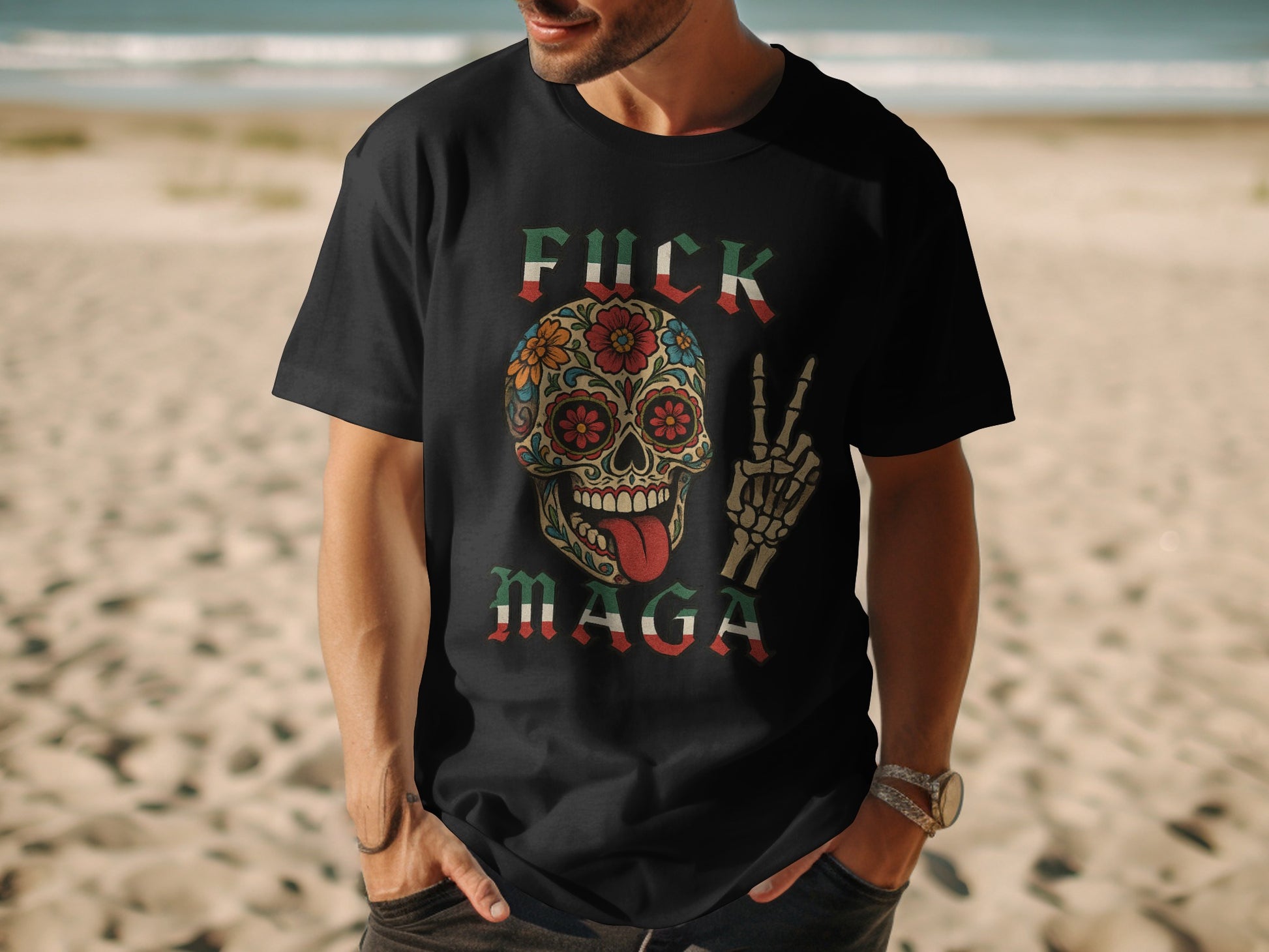 Fuck MAGA Skull and Peace Sign Graphic T-Shirt product