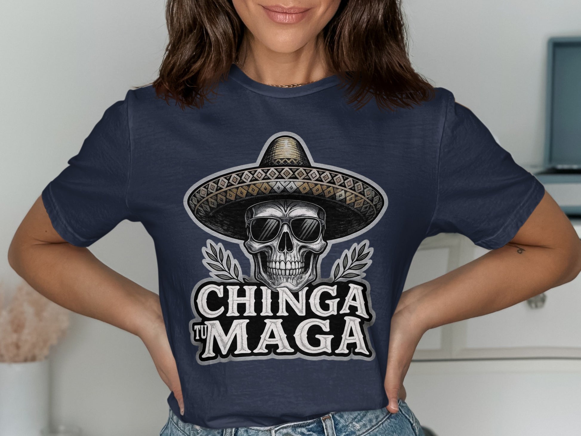 Chinga Tu Maga Graphic Skull Hat Design T-shirt product