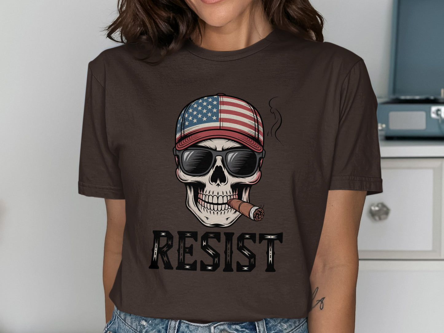 Patriotic Skull with Cigar Graphic T-Shirt product
