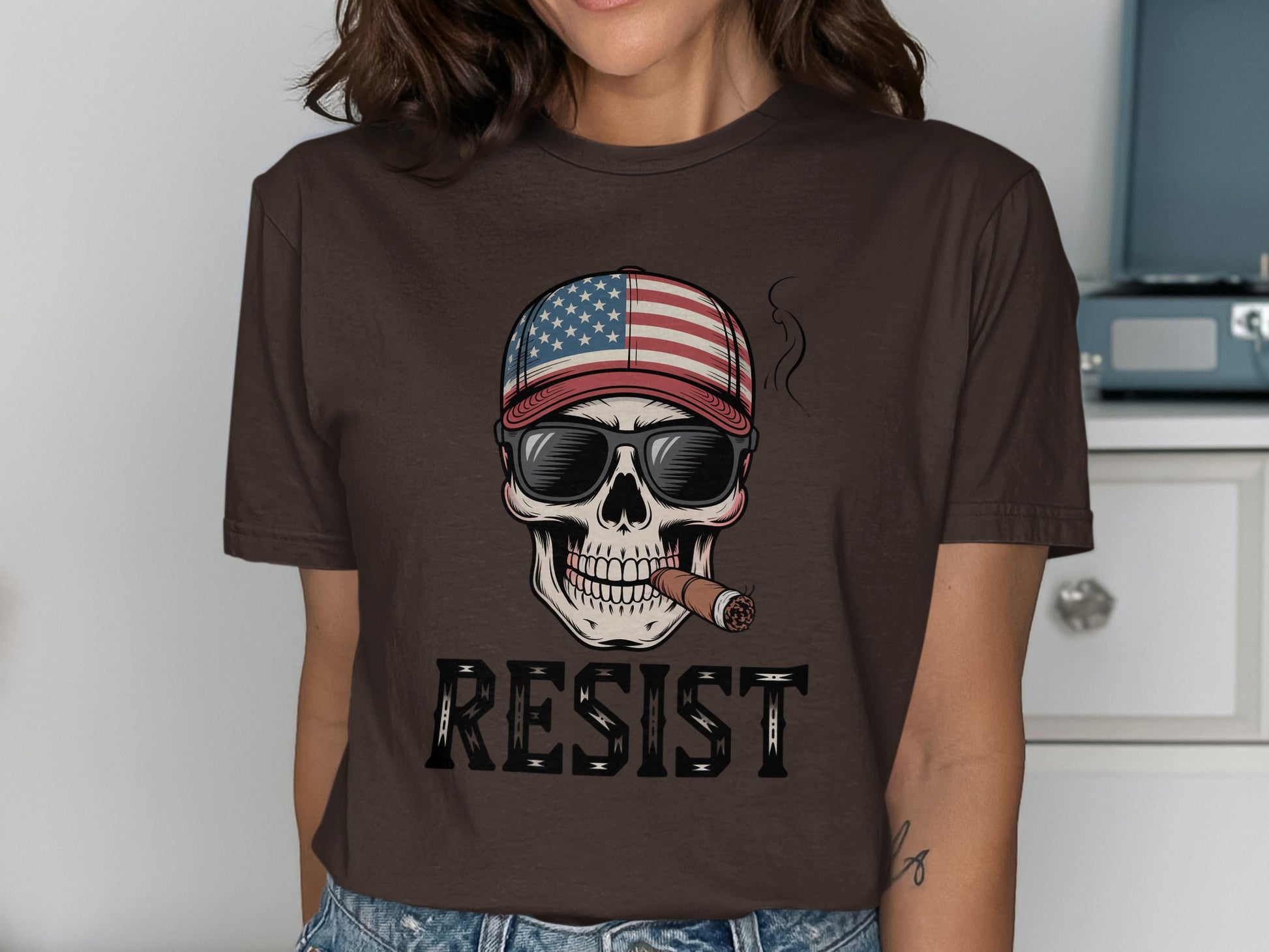 Patriotic Skull with Cigar Graphic T-Shirt product