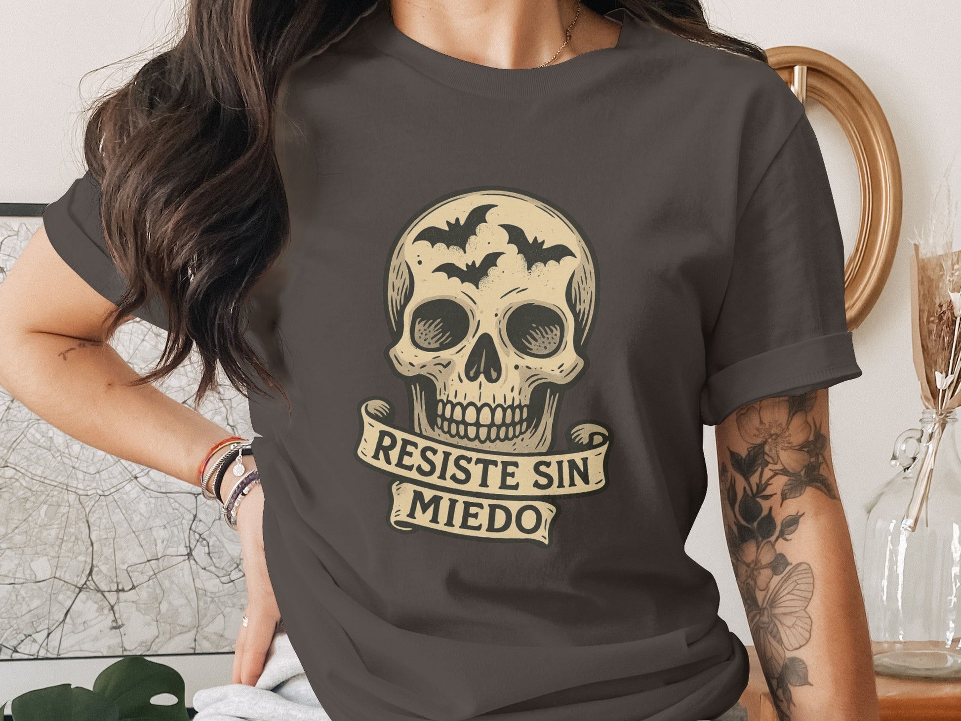 Resiste Sin Miedo Skull and Bat Graphic Tee product