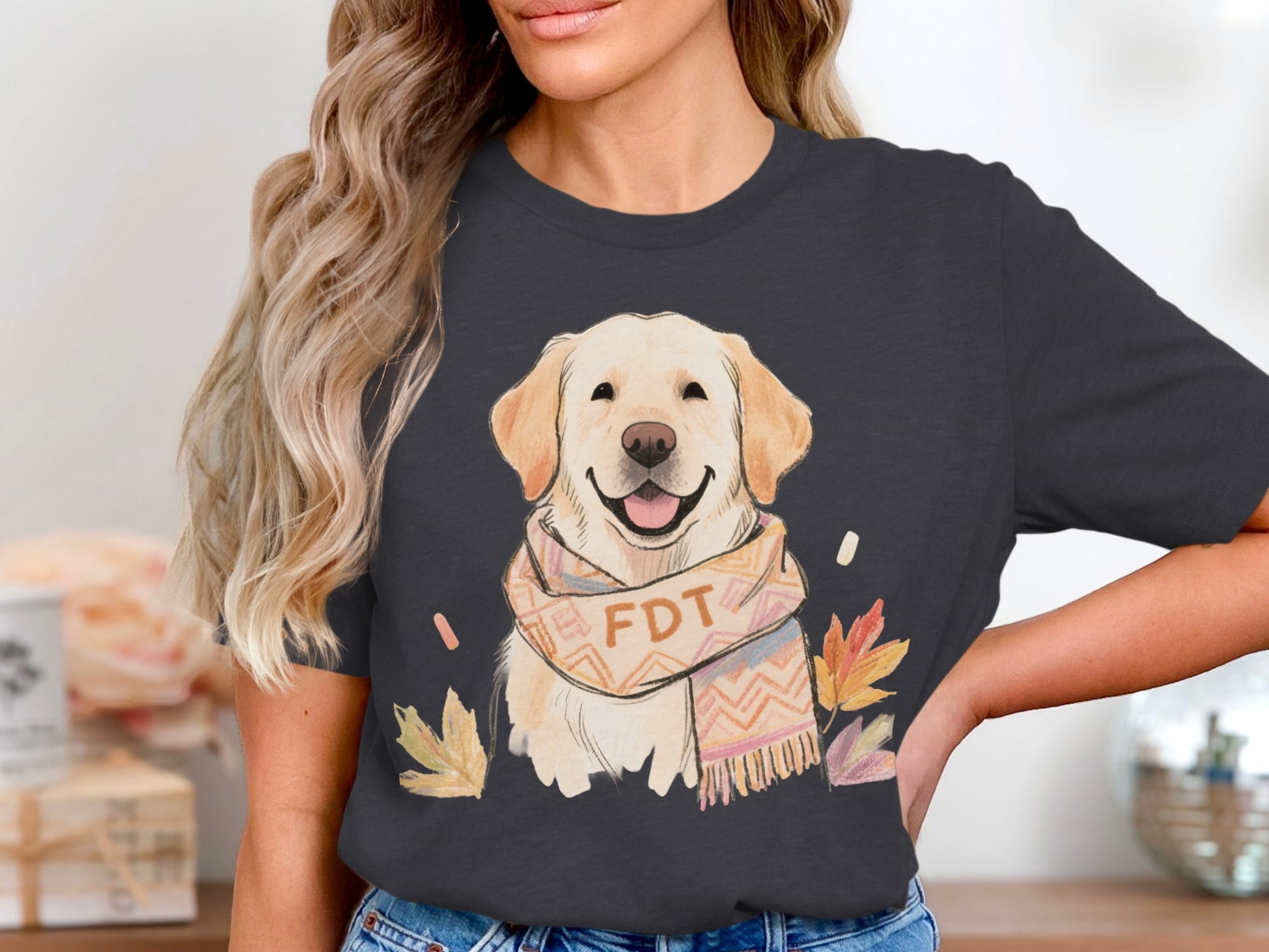 Cute Smiling Dog with Scarf Graphic Fashion Tee