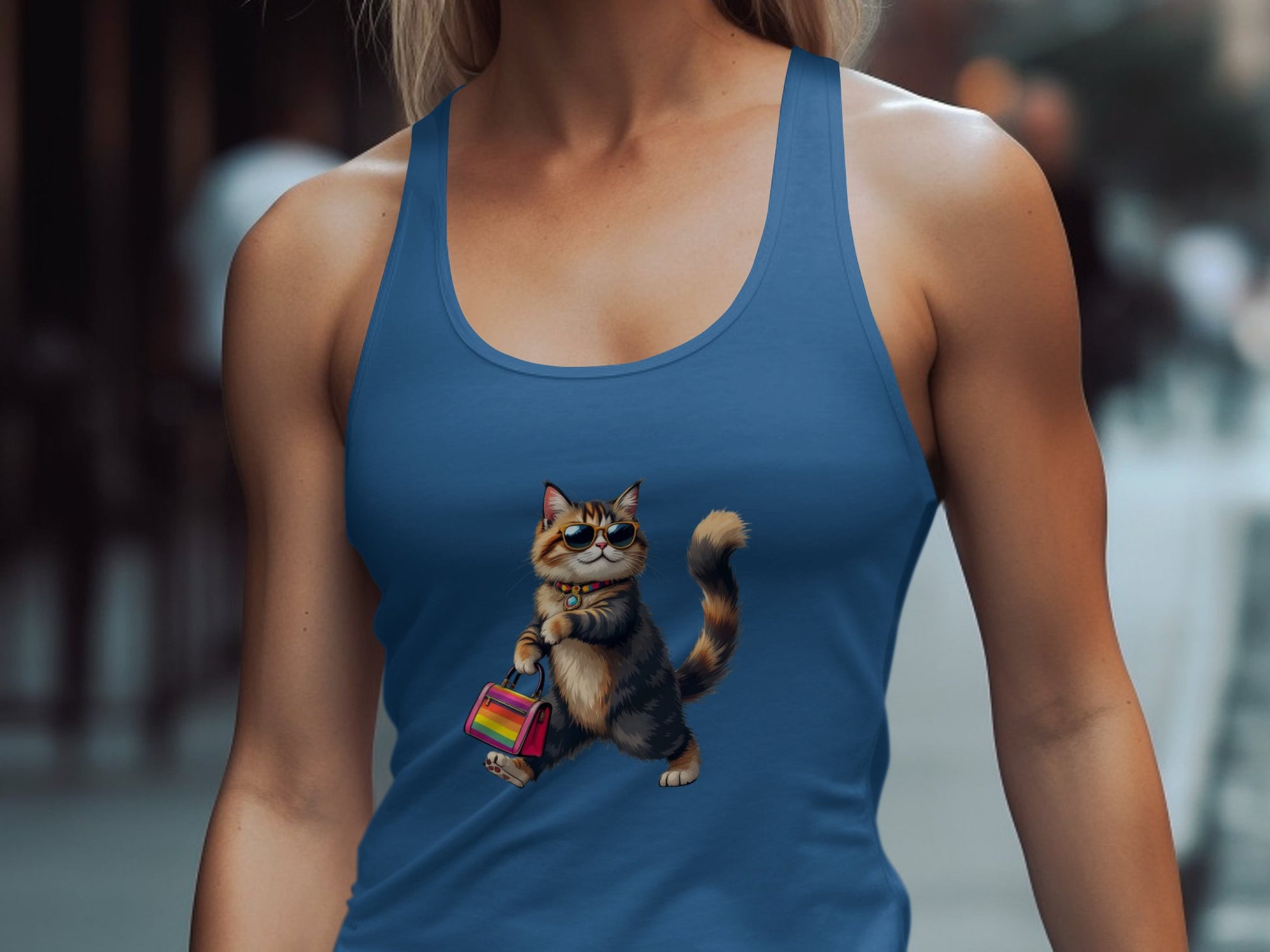 Cute Cat with Colorful Bag Graphic Tank Top product type
