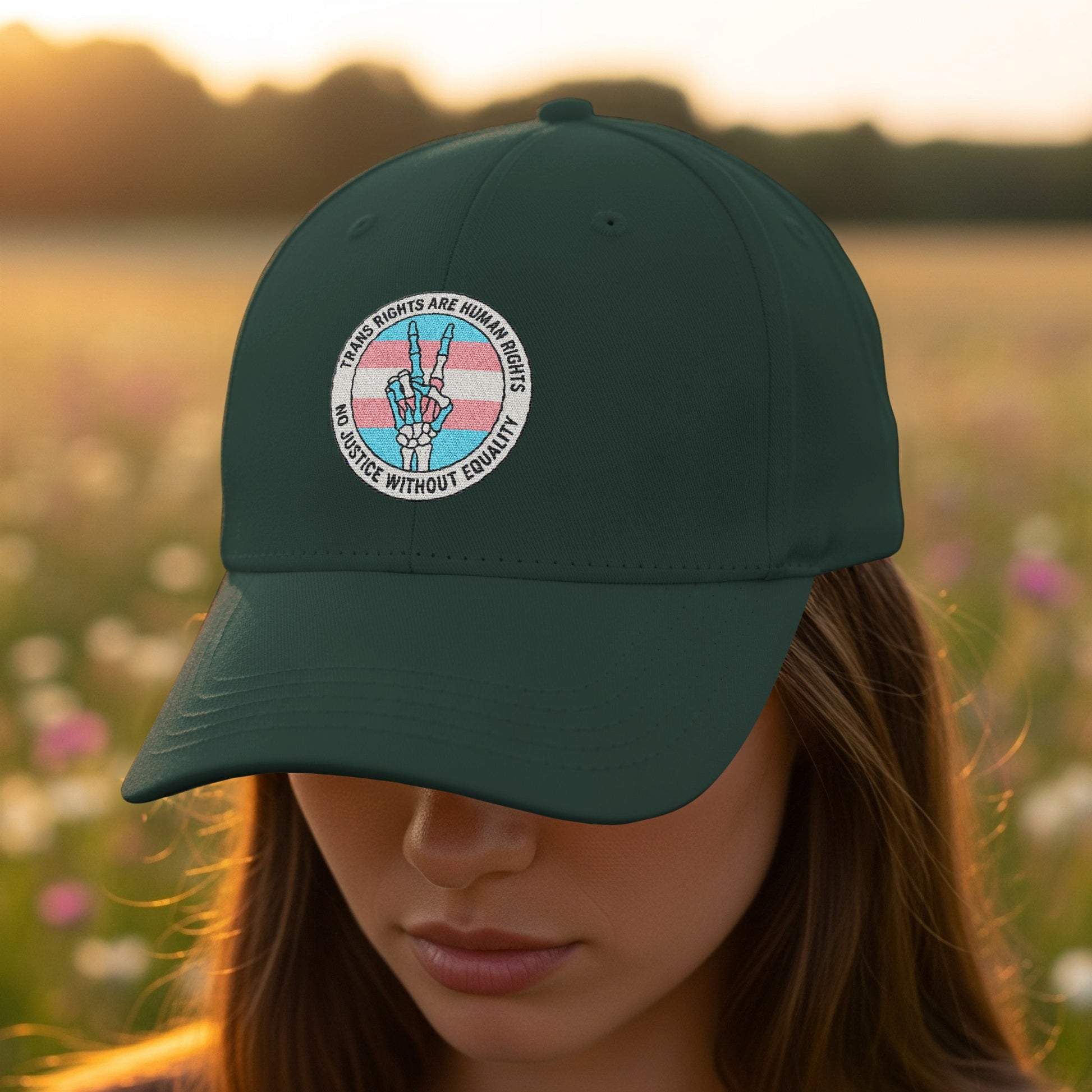 Human Rights Peace Symbol Embroidered Green Cap product
