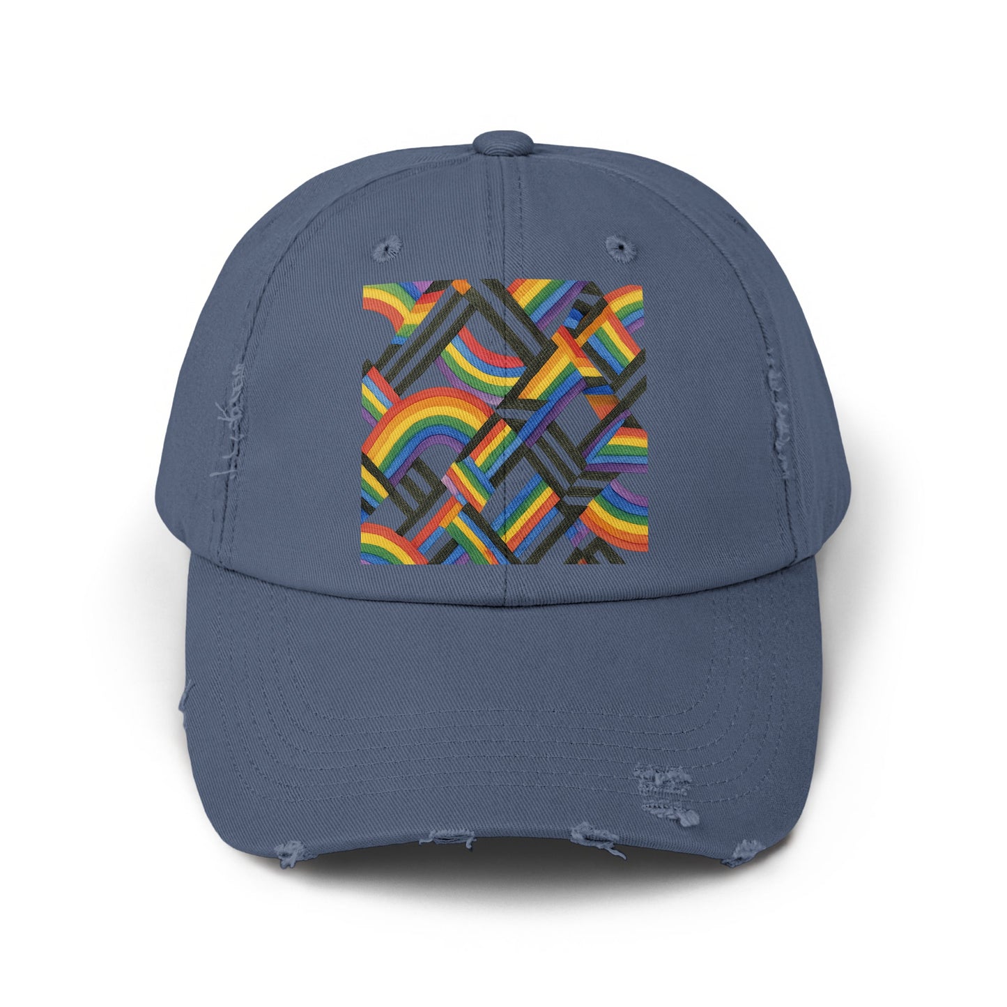 Distressed Blue Cap with Rainbow Pattern Hat product