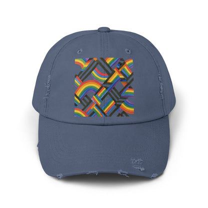 Distressed Blue Cap with Rainbow Pattern Hat product