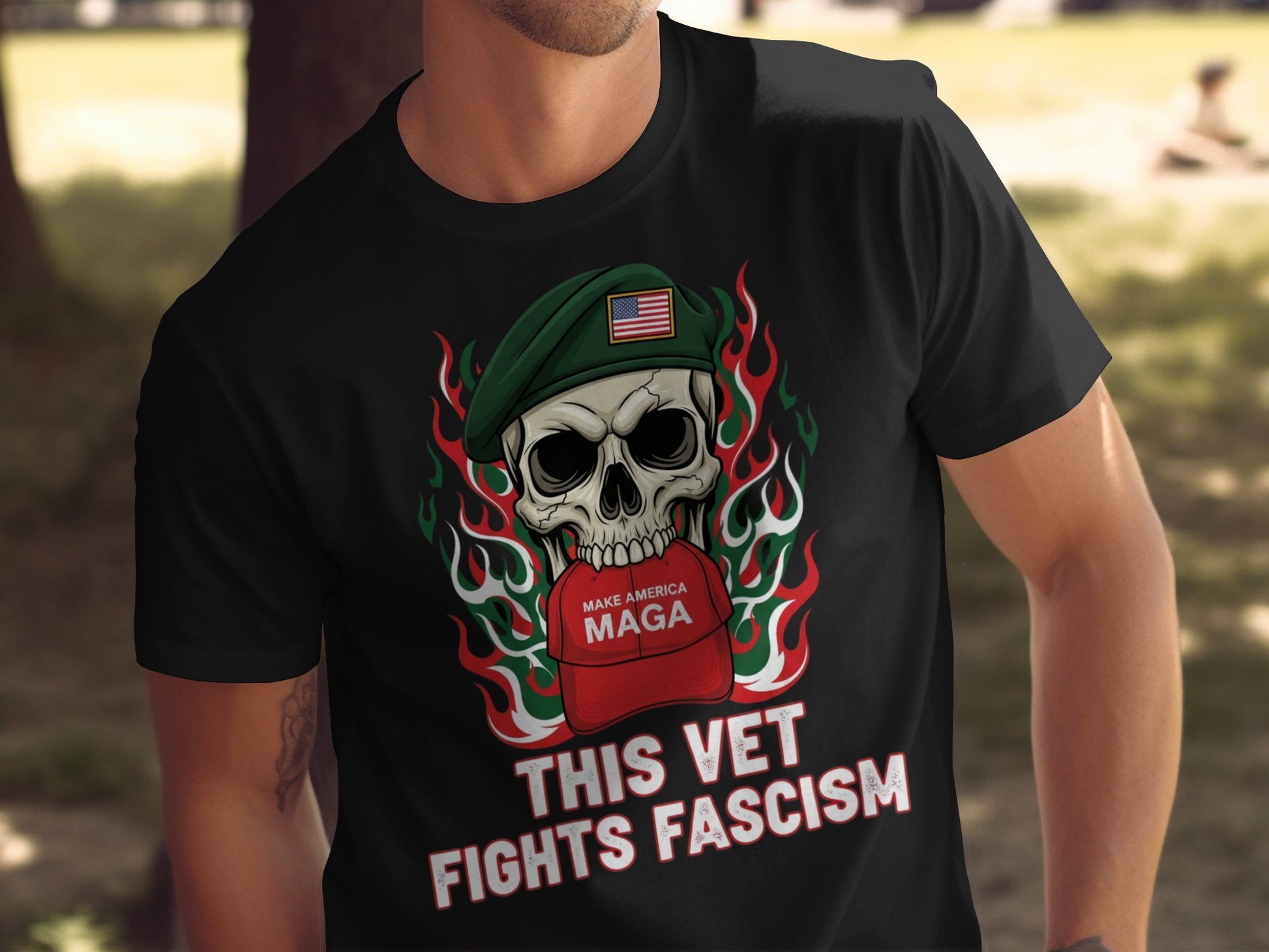 This Vet Fights Fascism Skull Graphic Shirt