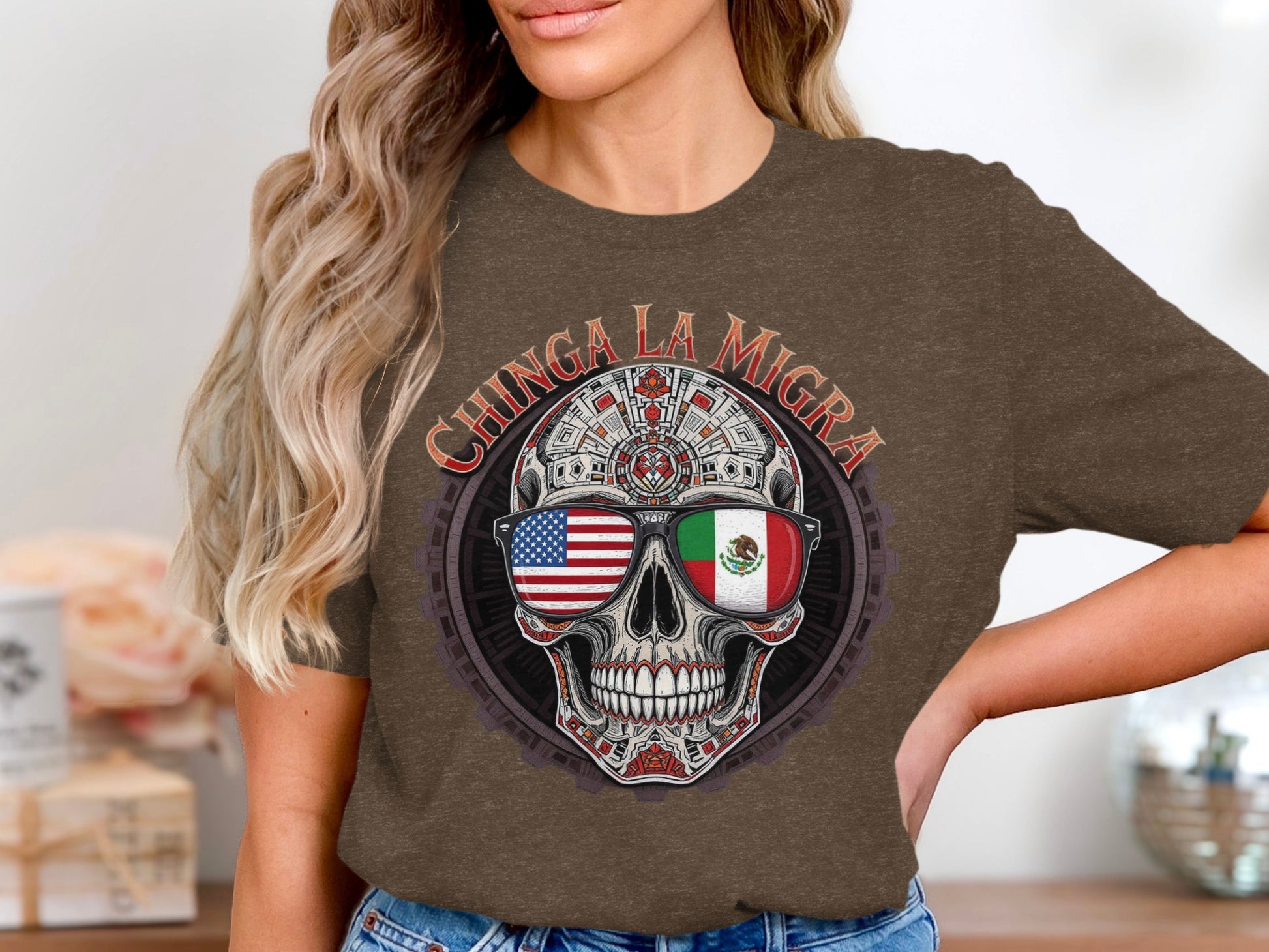 Chinga La Migra Skull Graphic Unisex T-Shirt product